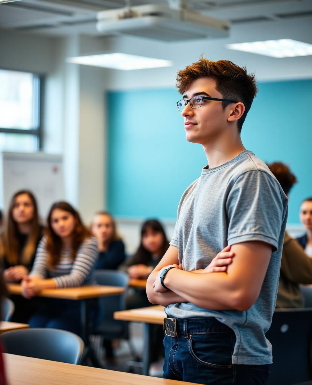 Aluna do Ensino Médio apresentando trabalho em sala